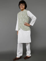 White Kurta Pant With Nehru Jacket - Elganza