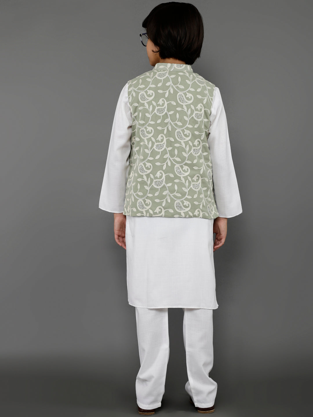 White Kurta Pant With Nehru Jacket - Elganza