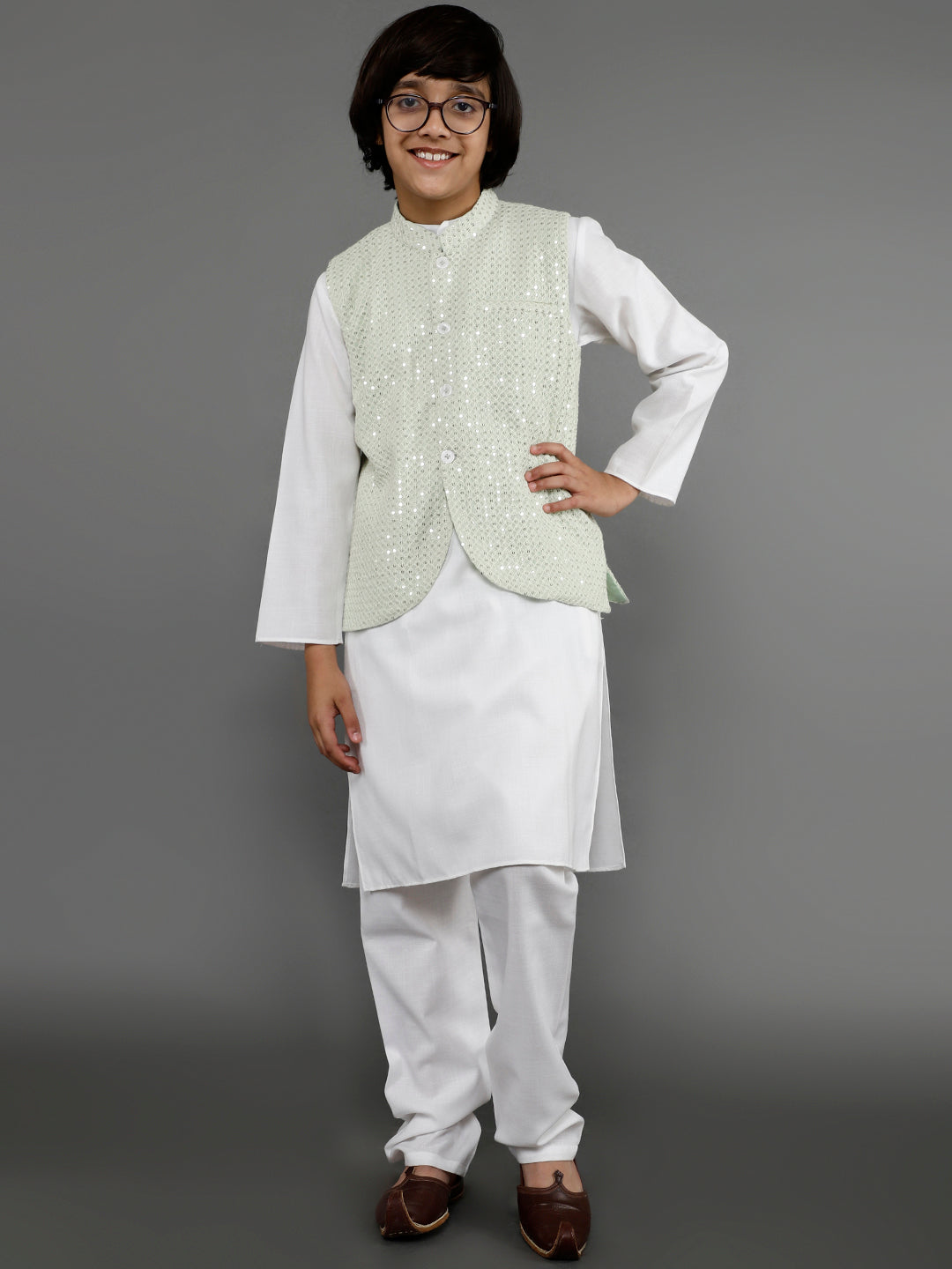 White Kurta Pant With Nehru Jacket - Elganza