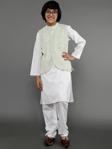 White Kurta Pant With Nehru Jacket - Elganza
