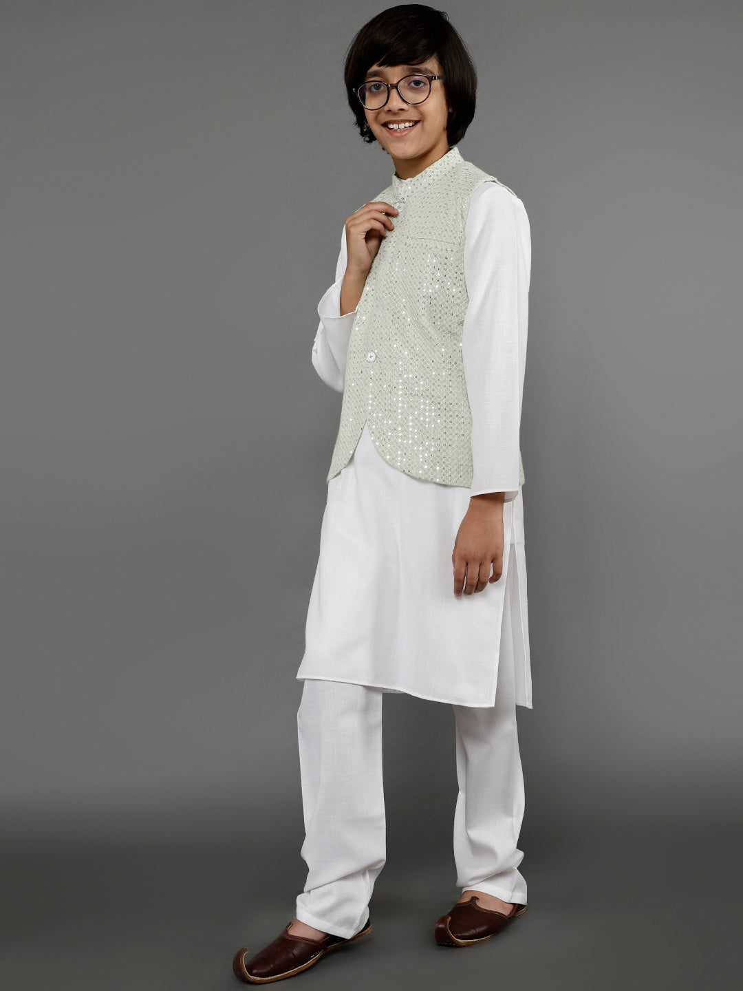 White Kurta Pant With Nehru Jacket - Elganza