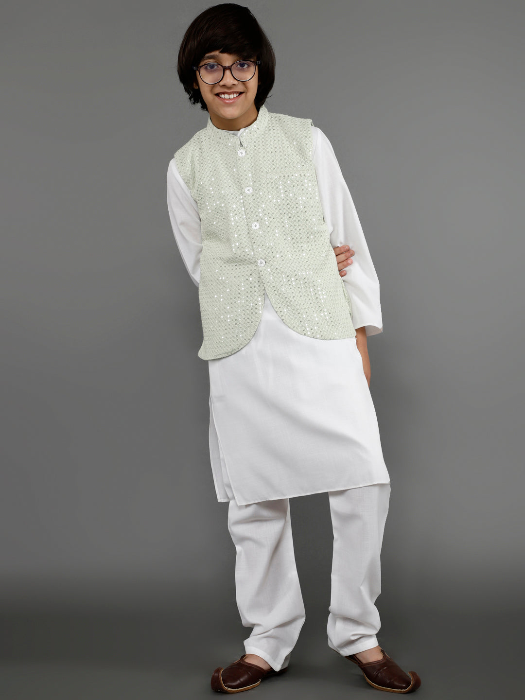 White Kurta Pant With Nehru Jacket - Elganza