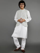 White Kurta Pant With Nehru Jacket - Elganza