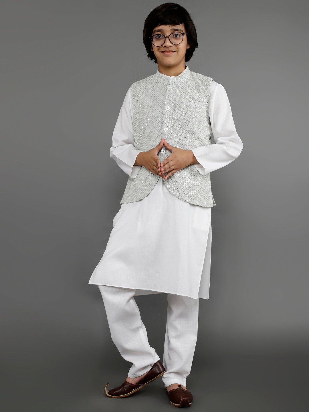 White Kurta Pant With Nehru Jacket - Elganza