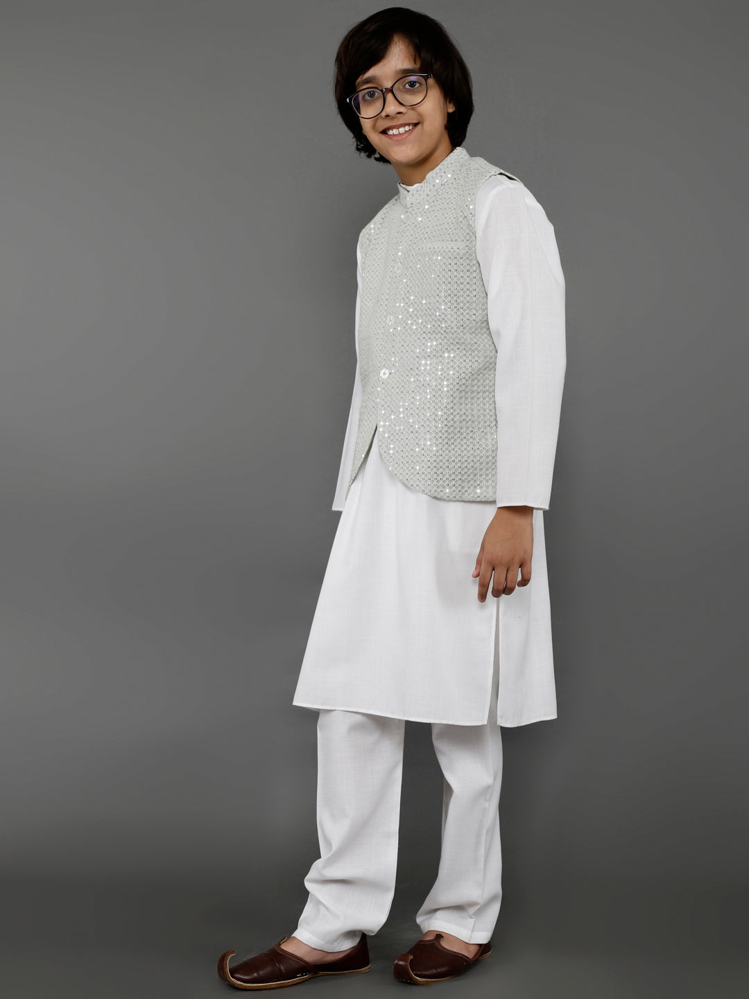 White Kurta Pant With Nehru Jacket - Elganza
