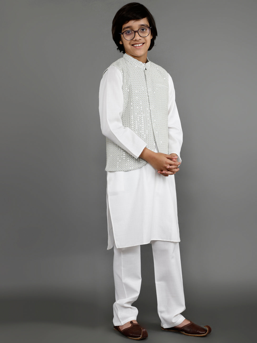 White Kurta Pant With Nehru Jacket - Elganza