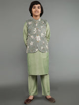 Pastel Green Kurta Pant With Nehru Jacket - Elganza