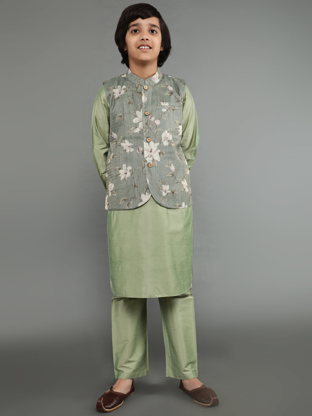 Pastel Green Kurta Pant With Nehru Jacket - Elganza
