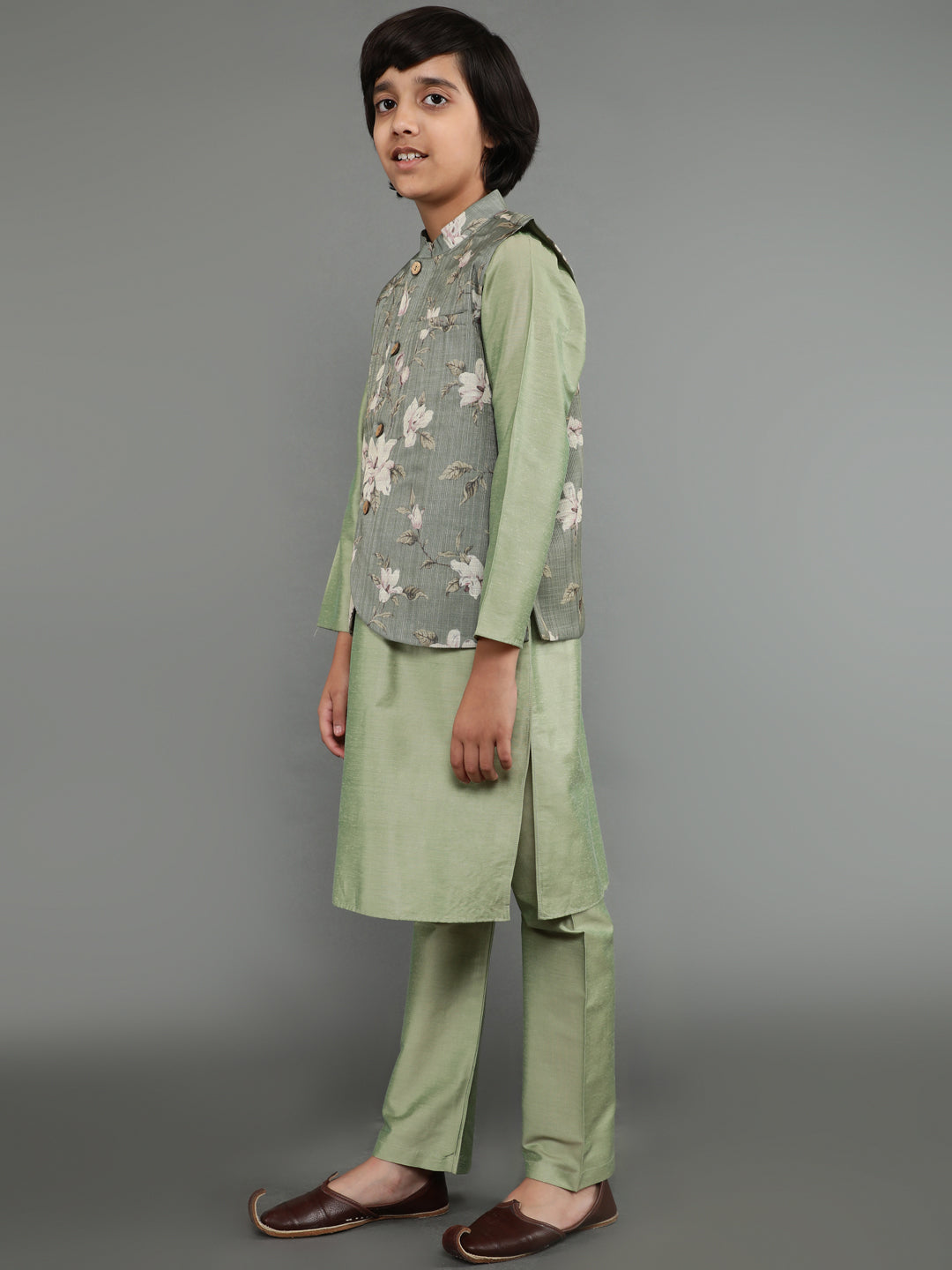 Pastel Green Kurta Pant With Nehru Jacket - Elganza