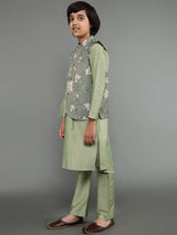 Pastel Green Kurta Pant With Nehru Jacket - Elganza