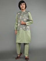 Pastel Green Kurta Pant With Nehru Jacket - Elganza