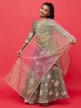 Pastel Green Floral Print Lehenga Choli With Dupatta