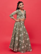 Pastel Green Floral Print Lehenga Choli With Dupatta