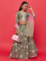 Pastel Green Floral Print Lehenga Choli With Dupatta