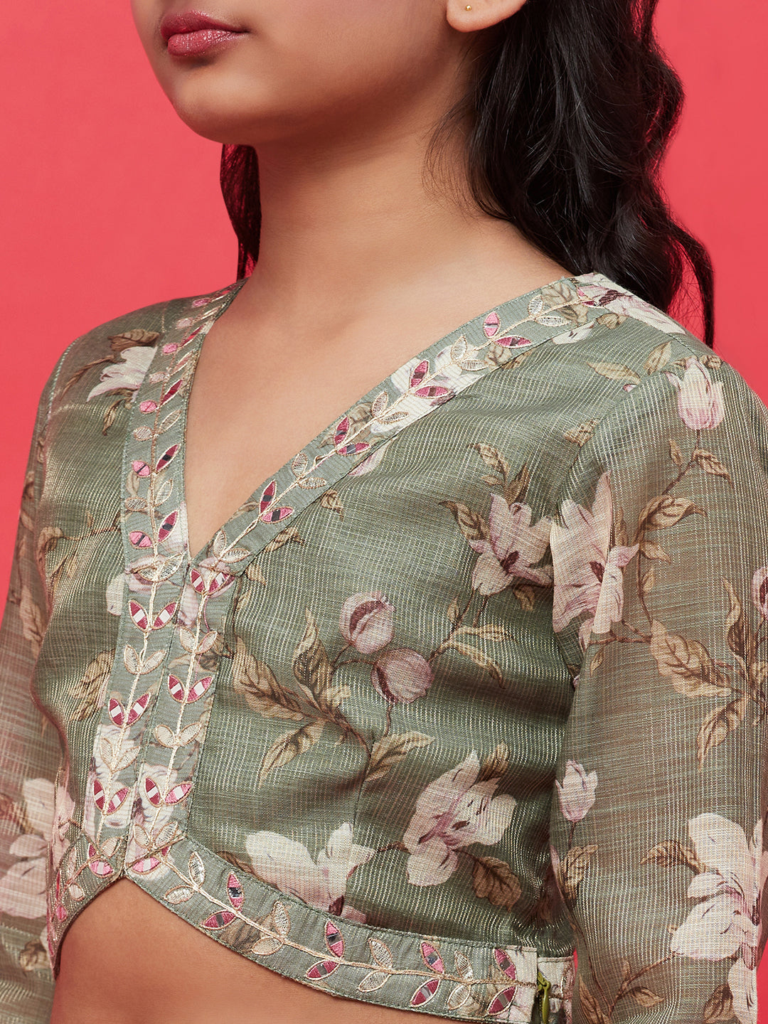 Pastel Green Floral Print Lehenga Choli With Dupatta
