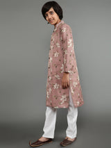 Mauve Floral Print Sherwani Kurta - Elganza