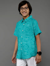 Blue Bandhani Print Shirt - Elganza