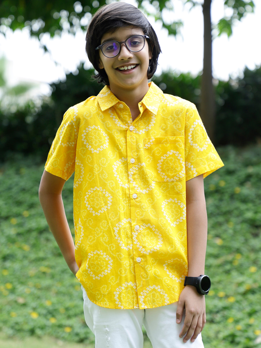Yellow Bandhani Print Shirt - Elganza