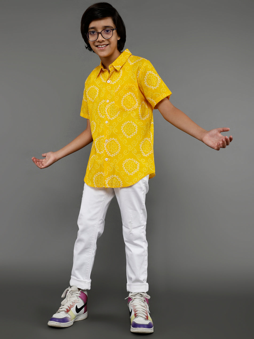 Yellow Bandhani Print Shirt - Elganza