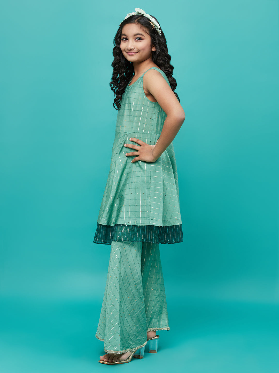 Green Sequin Kurta Sharara With Dupatta