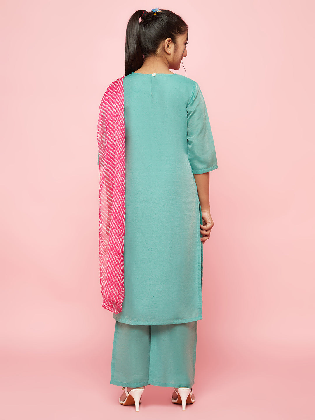 Green Embroidered Kurta Palazzo With Dupatta