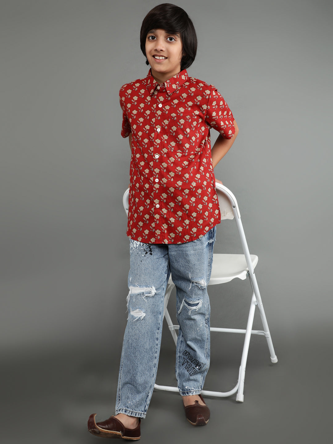 Brown Floral Print Shirt - Elganza