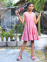 Pink georgette Sequinned tiered Dress