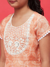 Peach Embroidered Yoke Maxi Dress With Dupatta