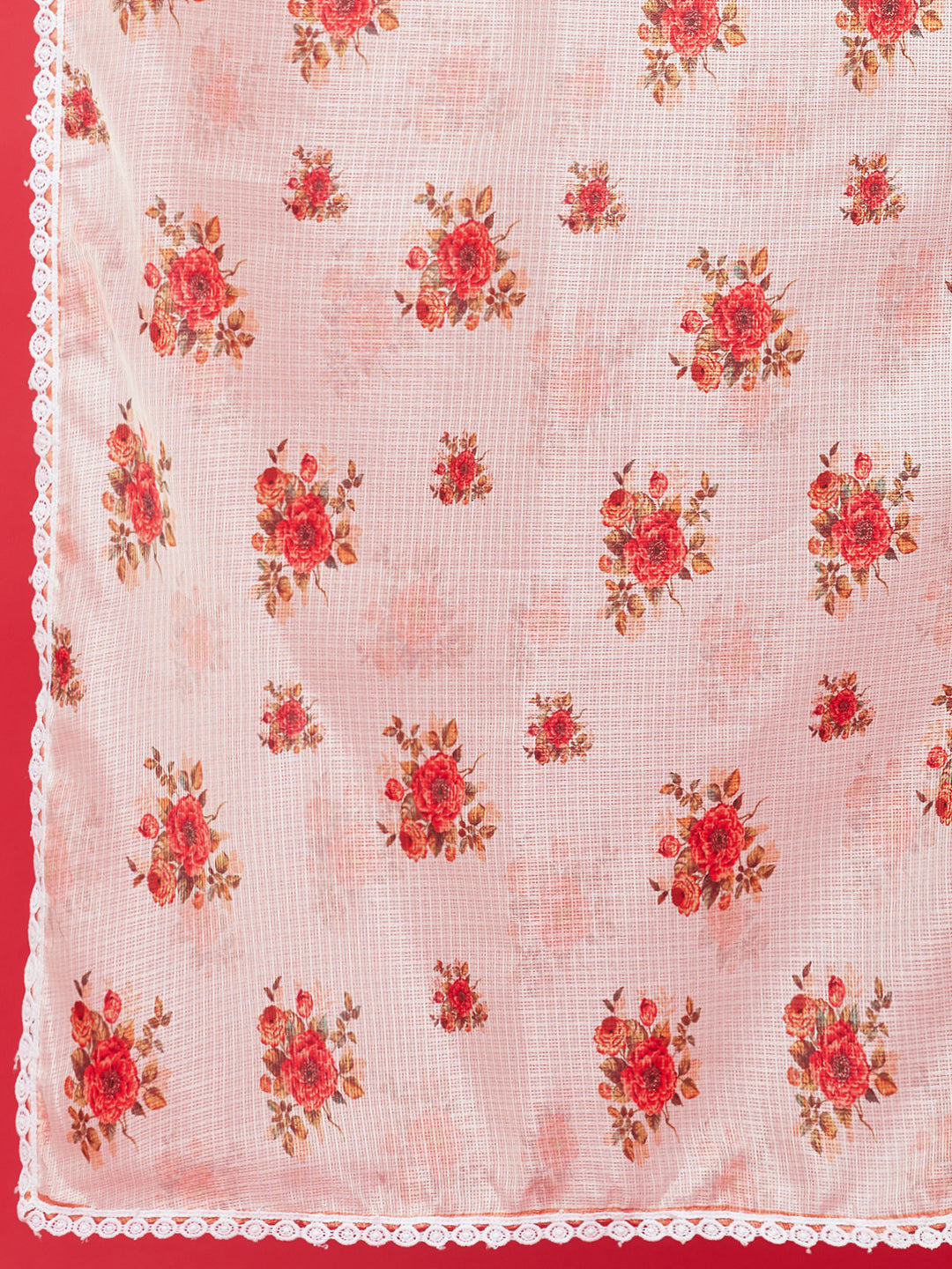 Peach Embroidered Yoke Maxi Dress With Dupatta