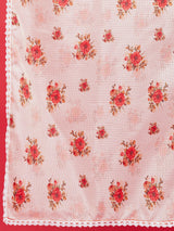 Peach Embroidered Yoke Maxi Dress With Dupatta