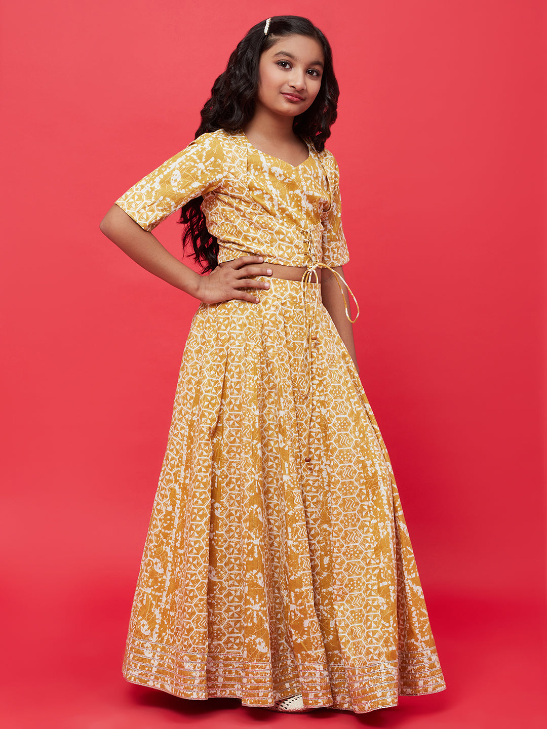 Mustard Printed Lurex Designed Lehenga Choli