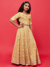 Mustard Printed Lurex Designed Lehenga Choli