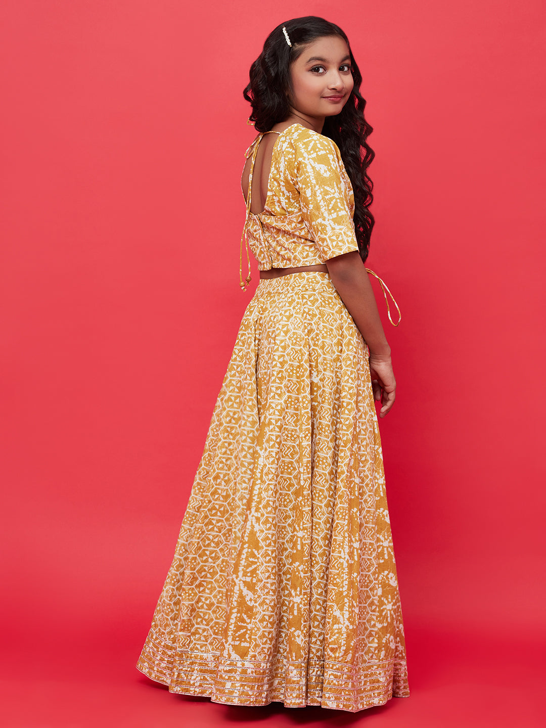 Mustard Printed Lurex Designed Lehenga Choli