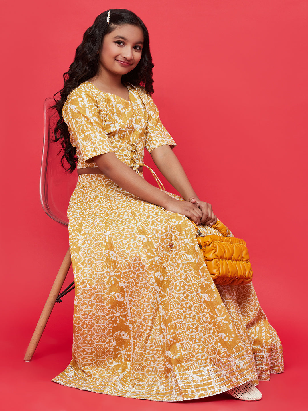 Mustard Printed Lurex Designed Lehenga Choli