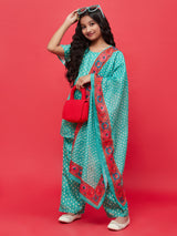 Green Bandhani Print Kurti Palazzo With Dupatta