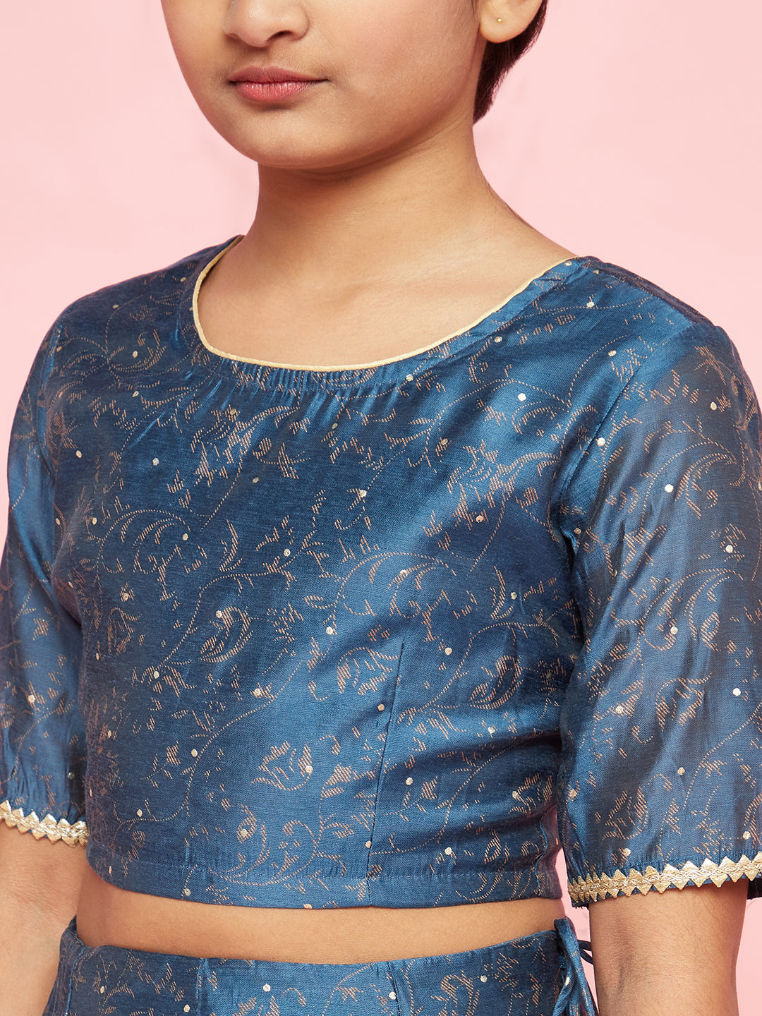Blue Printed Lehenga Choli With Dupatta