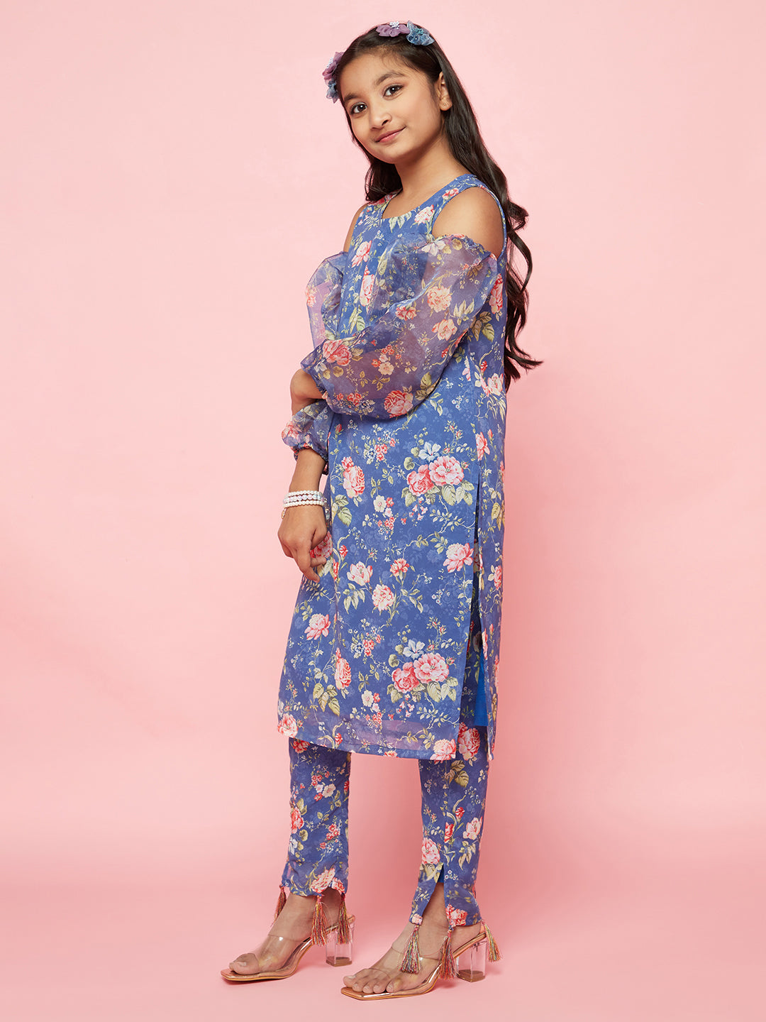 Blue Floral Print Kurta With Pant - Elganza