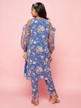 Blue Floral Print Kurta With Pant - Elganza