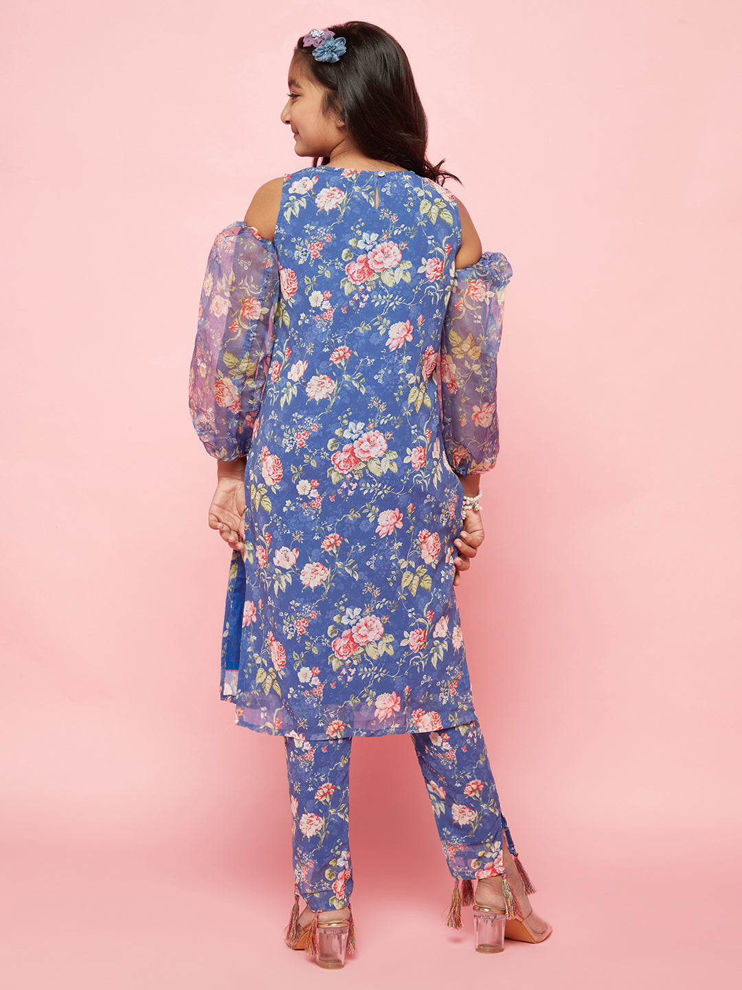 Blue Floral Print Kurta With Pant - Elganza