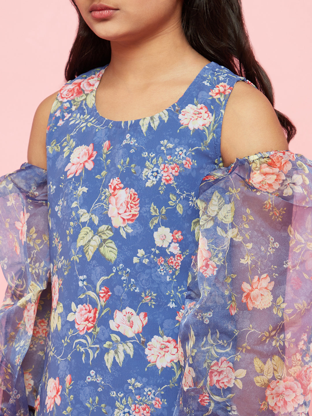 Blue Floral Print Kurta With Pant - Elganza