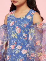 Blue Floral Print Kurta With Pant - Elganza