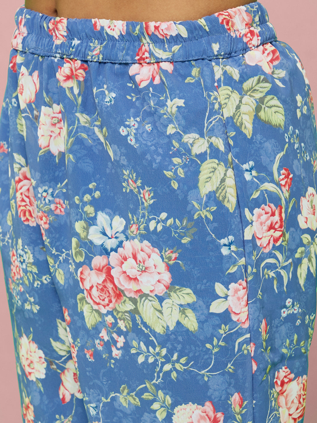 Blue Floral Print Kurta With Pant - Elganza