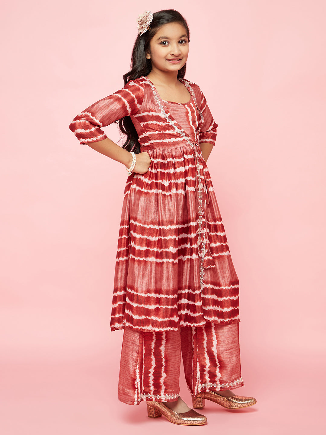 Brown Striped Top Palazzo With Jacket