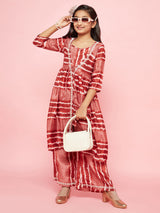 Brown Striped Top Palazzo With Jacket