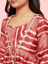Brown Striped Top Palazzo With Jacket
