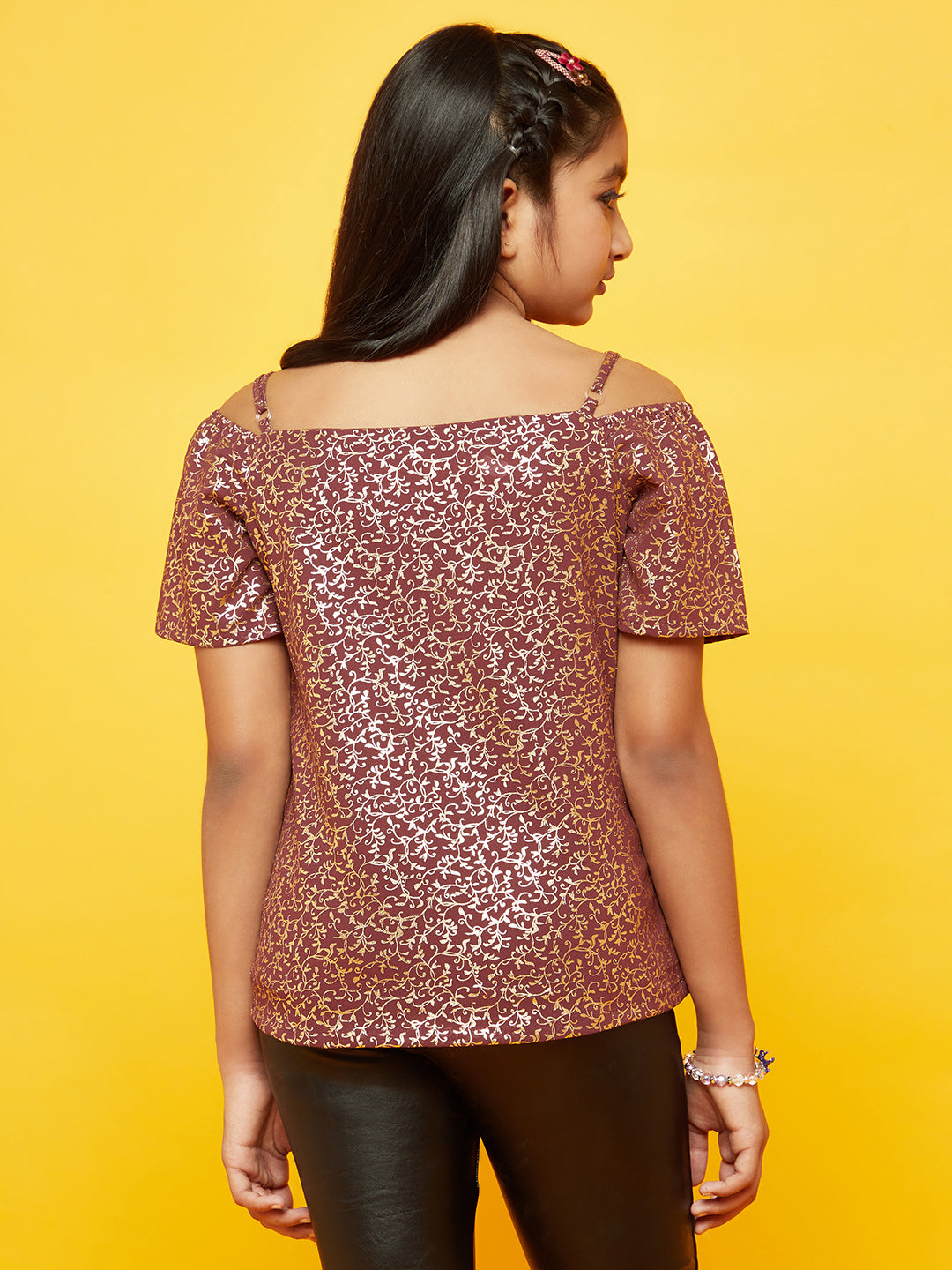 Burgundy Floral Print Off Shoulder Top