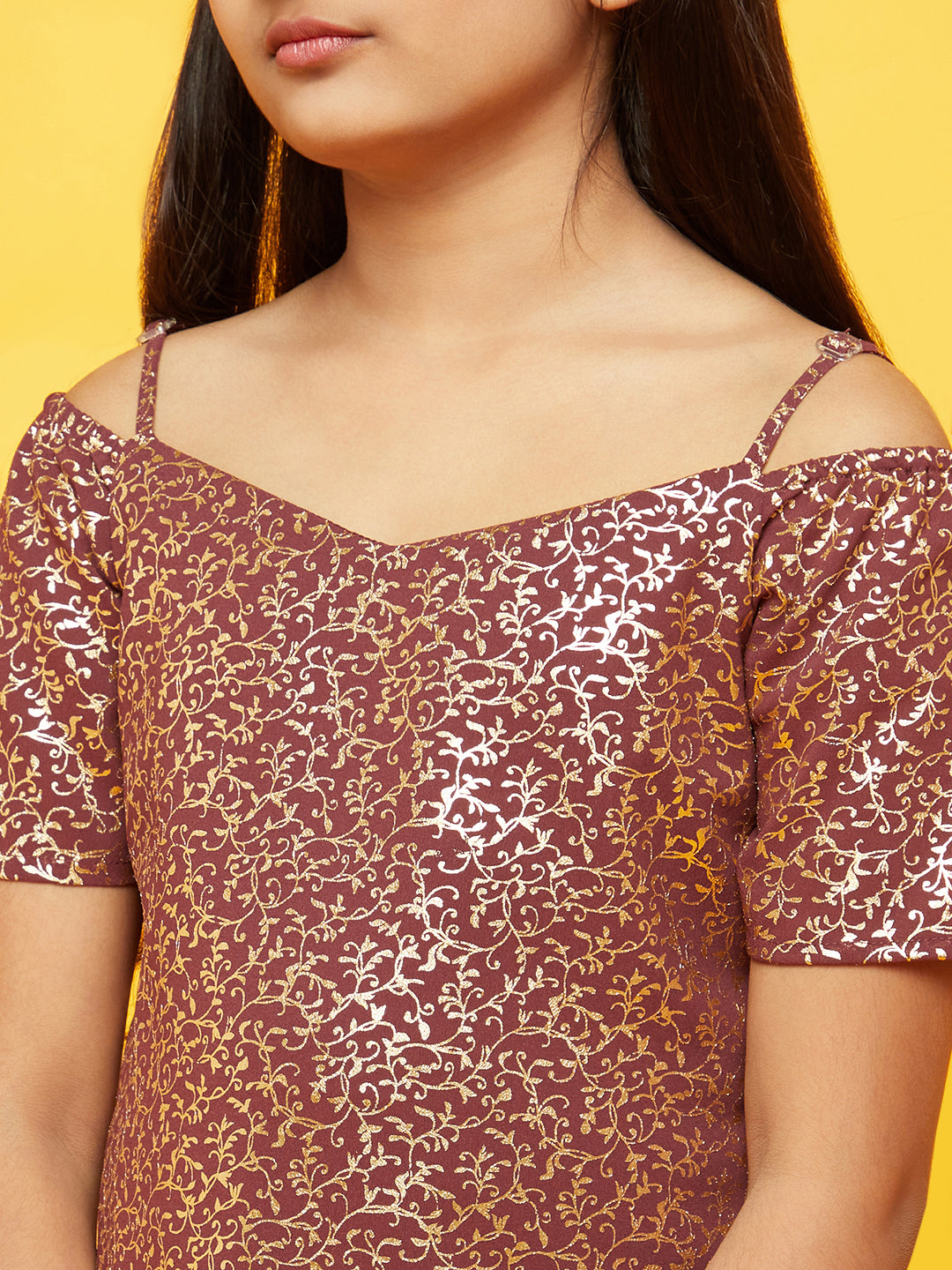 Burgundy Floral Print Off Shoulder Top