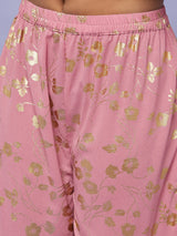 Pink Gold Foil Printed Top Sharara With Dupatta