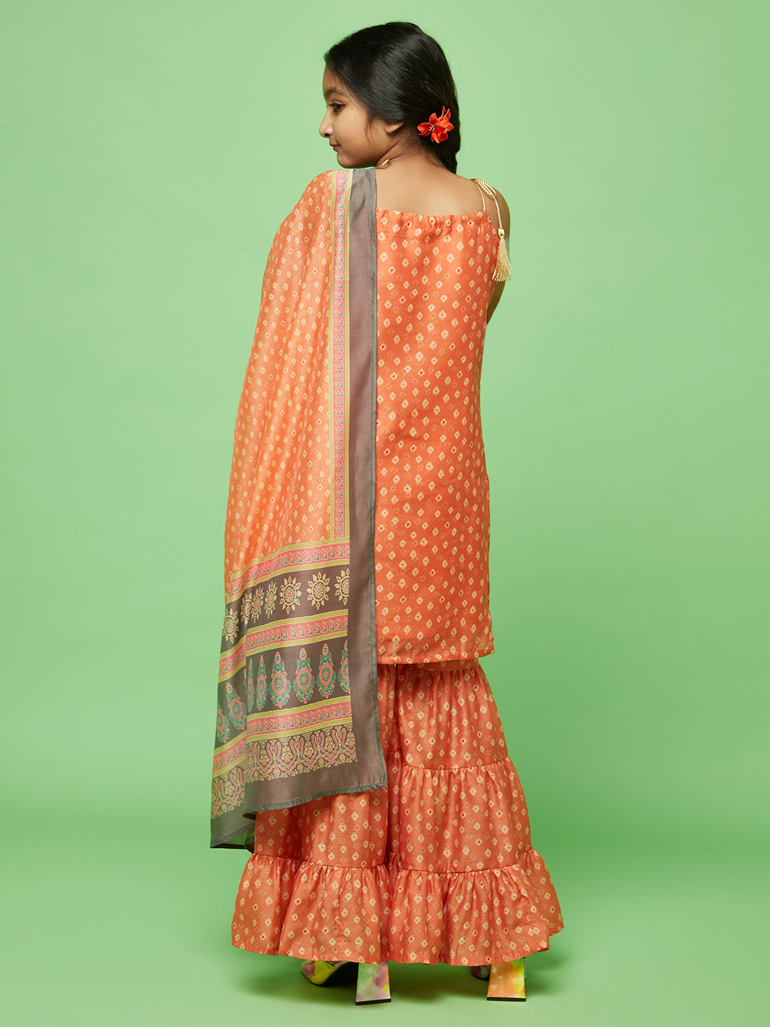 Orange Digital Print Kurta Sharara With Dupatta