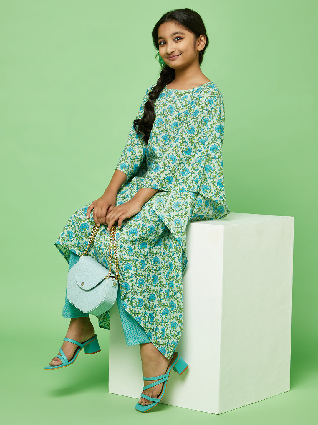 Blue Floral Print Night Suit